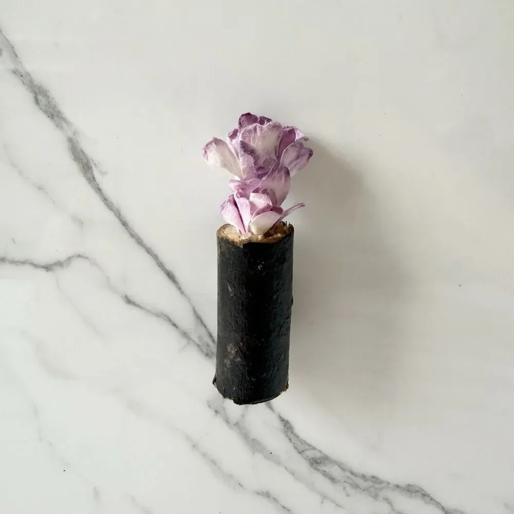 Handmade Mini Light Purple Faux Flower Magnet In Stick Vase